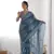 Green chinon c digital printed saree with mirror cut work