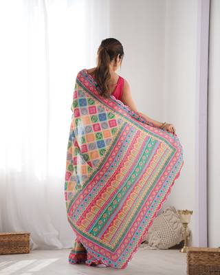 Multy chinon c digital printed saree with mirror cut work 2