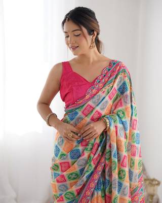 Multy chinon c digital printed saree with mirror cut work 3