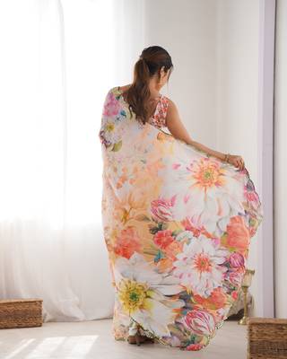 Multy chinon c digital printed saree with mirror cut work 2