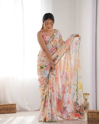 Multy chinon c digital printed saree with mirror cut work 5
