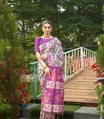 Violet tussar silk blend kalamkari printed traditional ethnic indian saree