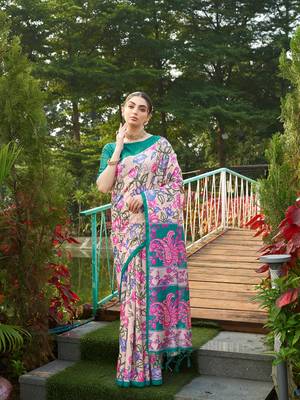 Rama tussar silk blend kalamkari printed traditional ethnic indian saree 1