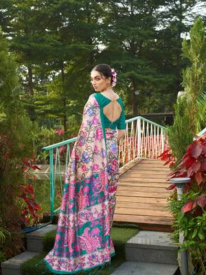 Rama tussar silk blend kalamkari printed traditional ethnic indian saree 2