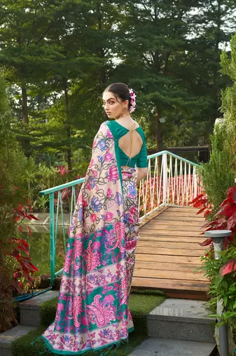 Rama tussar silk blend kalamkari printed traditional ethnic indian saree
