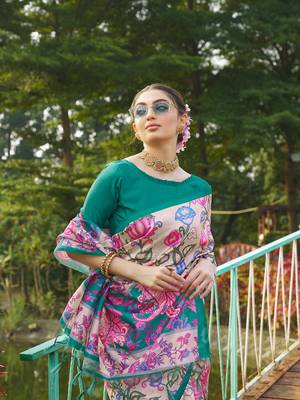 Rama tussar silk blend kalamkari printed traditional ethnic indian saree 3