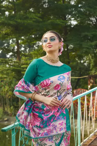 Rama tussar silk blend kalamkari printed traditional ethnic indian saree