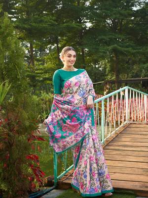 Rama tussar silk blend kalamkari printed traditional ethnic indian saree 4