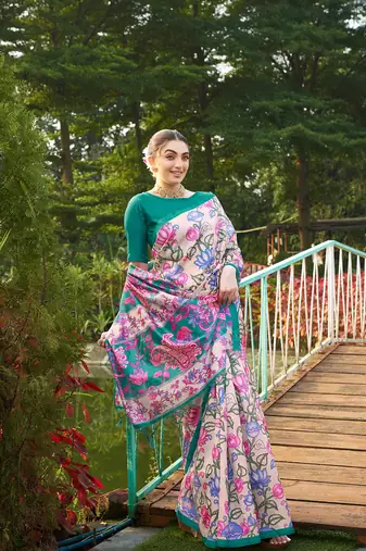 Rama tussar silk blend kalamkari printed traditional ethnic indian saree