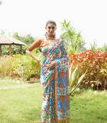 Mustard tussar silk blend kalamkari printed traditional ethnic indian saree