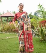 Multi- tussar silk blend c designer patola printed ethnic traditional saree