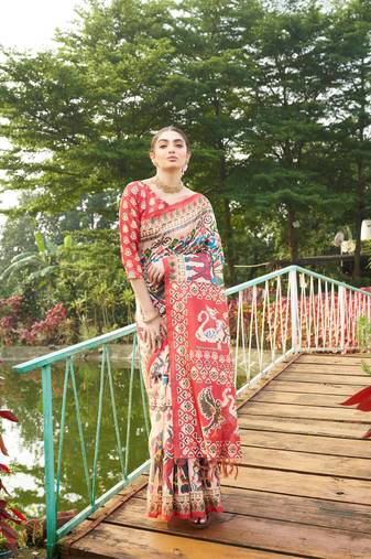 Maroon tussar silk blend c designer patola printed ethnic traditional saree