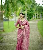 Red cotton c saree with digital printed