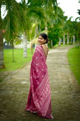 Red cotton c saree with digital printed 2