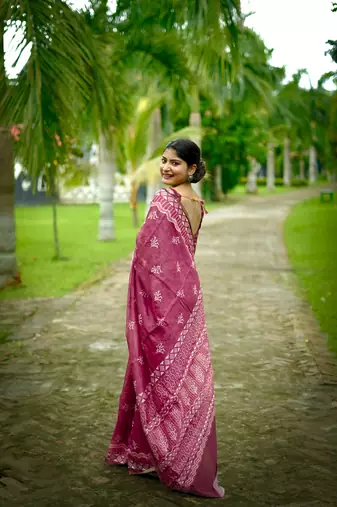 Red cotton c saree with digital printed
