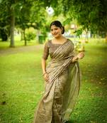 Green cotton c saree with digital printed