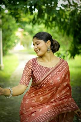 Orange cotton c saree with digital printed 3