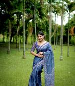 Blue cotton c saree with digital printed