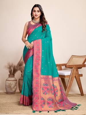 Rama heavy wevon jacquard silk blend saree traditonal looks 1