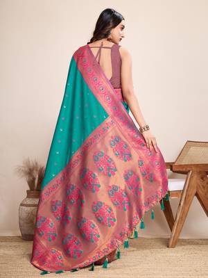 Rama heavy wevon jacquard silk blend saree traditonal looks 2