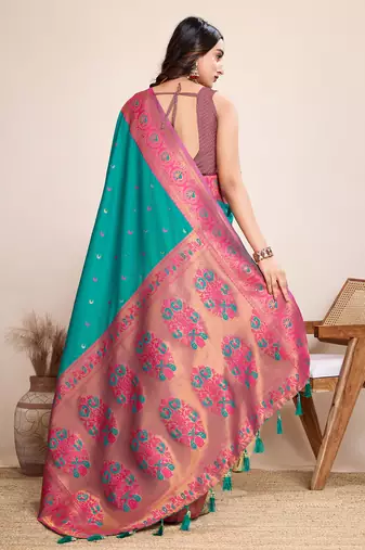 Rama heavy wevon jacquard silk blend saree traditonal looks