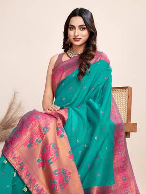 Rama heavy wevon jacquard silk blend saree traditonal looks 3