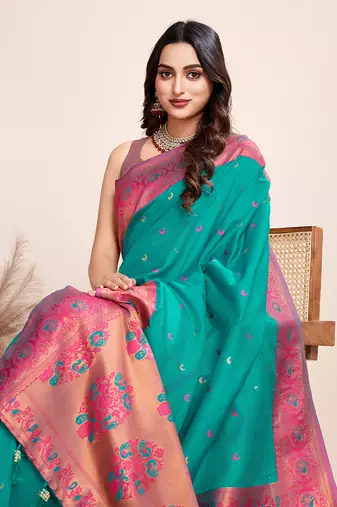 Rama heavy wevon jacquard silk blend saree traditonal looks
