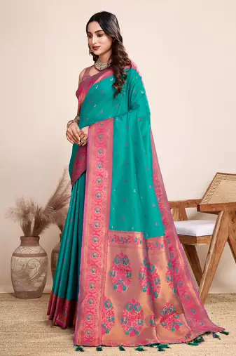 Rama heavy wevon jacquard silk blend saree traditonal looks