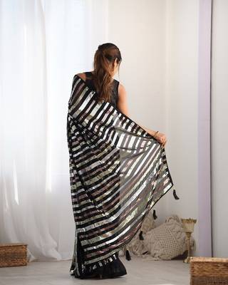 Black georgette c glamorous party sequins saree 2