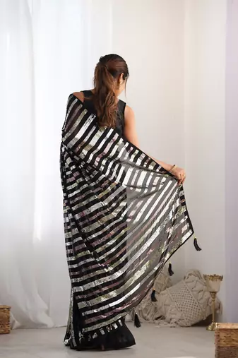 Black georgette c glamorous party sequins saree