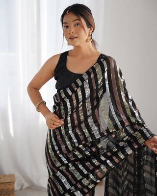 Black georgette c glamorous party sequins saree 3