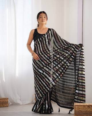 Black georgette c glamorous party sequins saree 4