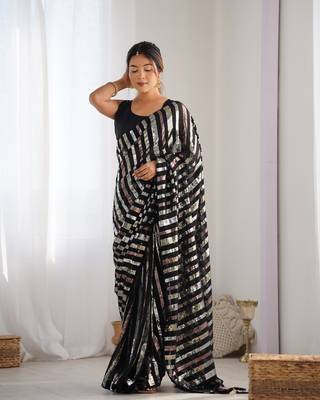 Black georgette c glamorous party sequins saree 5