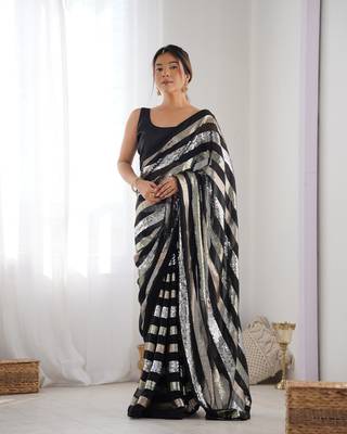Black georgette c sequins work ceremonial saree 1