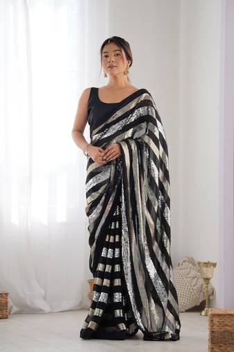 Black georgette c sequins work ceremonial saree