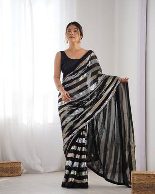 Black georgette c sequins work ceremonial saree 5