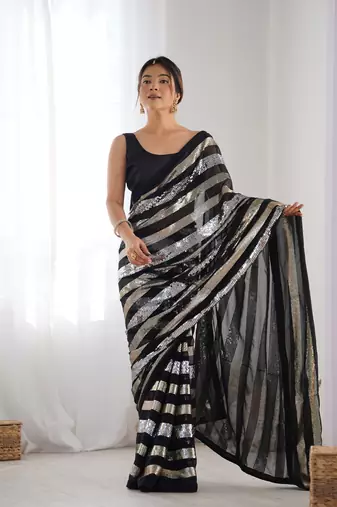 Black georgette c sequins work ceremonial saree