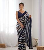 Blue georgette c sequins work ceremonial saree