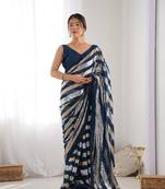 Petrol georgette c sequins work ceremonial saree