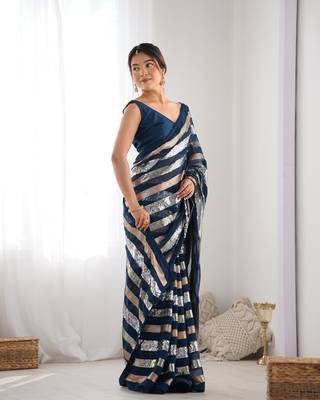 Petrol georgette c sequins work ceremonial saree 4