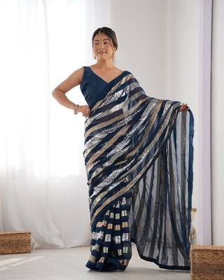 Petrol georgette c sequins work ceremonial saree 5