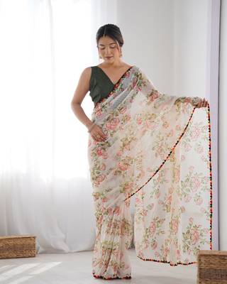 Off white georgette c graceful ethnic partywear saree 1