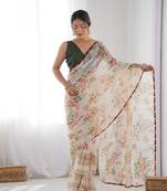 Off white georgette c graceful ethnic partywear saree