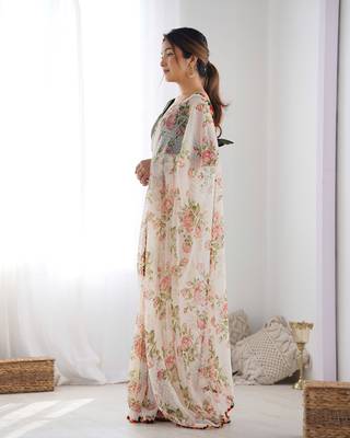 Off white georgette c graceful ethnic partywear saree 4