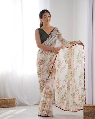 Off white georgette c graceful ethnic partywear saree 5