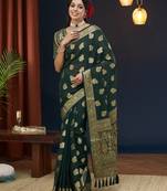 Green georgette c zari woven saree for partywear looks