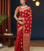Red georgette c zari woven saree for partywear looks