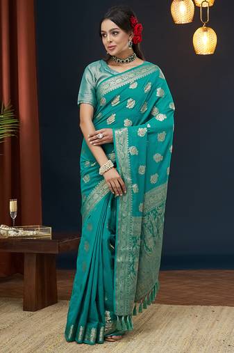 Blue georgette c designer zari woven saree for partywear looks