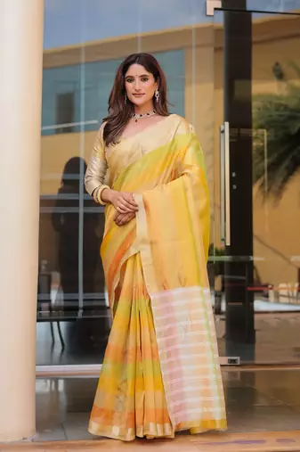 Women's Grey Banarasi Handloom Silk Zari Woven Traditional Saree with Blouse