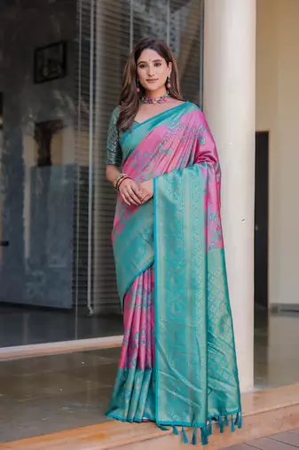 Women's Pink Faux Dharmavaram Silk Zari Woven Traditional Saree with Blouse